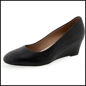 Wedge Pump Shoes Minimal Chic Elegant Modern Pull-On Style Genuine Leather